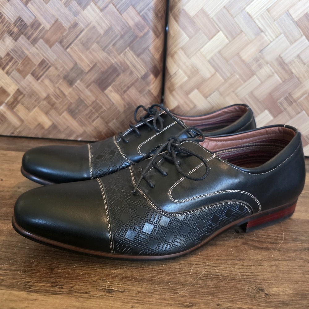 Ferro Aldo Shoes Men's Size 8.5 Black Cap Toe Oxford Dress Casual Lace Up